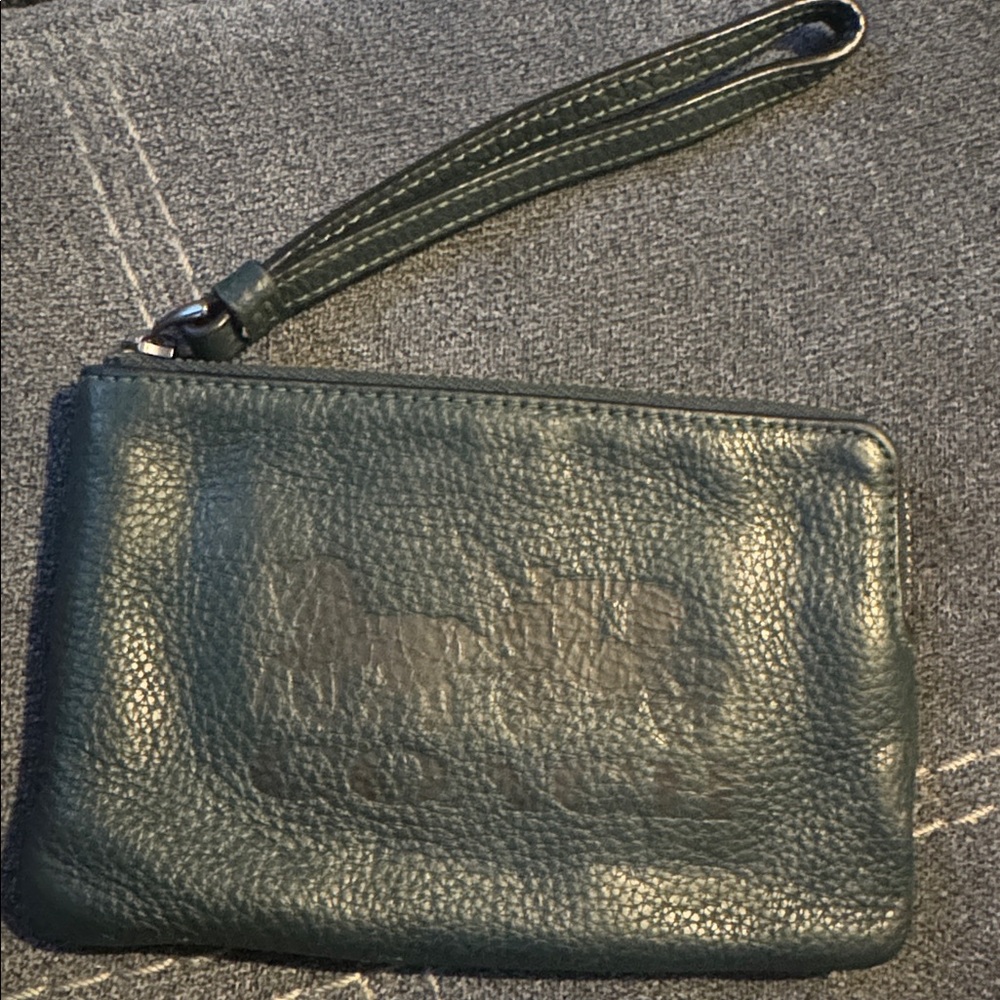 Coach Dark Green Leather Wristlet